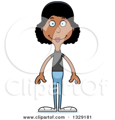 Clipart of a Cartoon Happy Tall Skinny Black Casual Woman - Royalty Free Vector Illustration by Cory Thoman