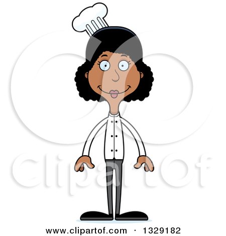 Clipart of a Cartoon Happy Tall Skinny Black Woman Chef - Royalty Free Vector Illustration by Cory Thoman