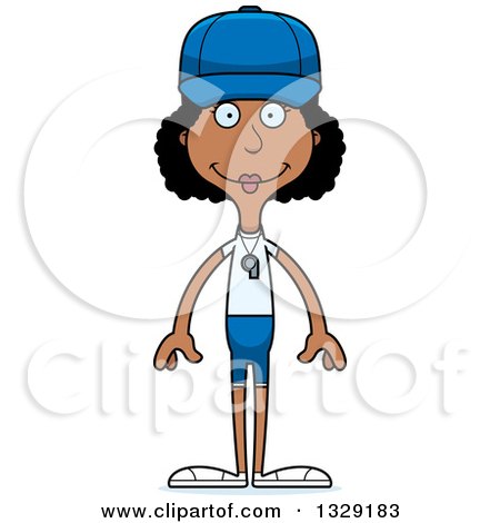 Clipart of a Cartoon Happy Tall Skinny Black Woman Sports Coach - Royalty Free Vector Illustration by Cory Thoman