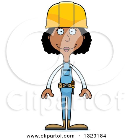 Clipart of a Cartoon Happy Tall Skinny Black Woman Construction Worker - Royalty Free Vector Illustration by Cory Thoman