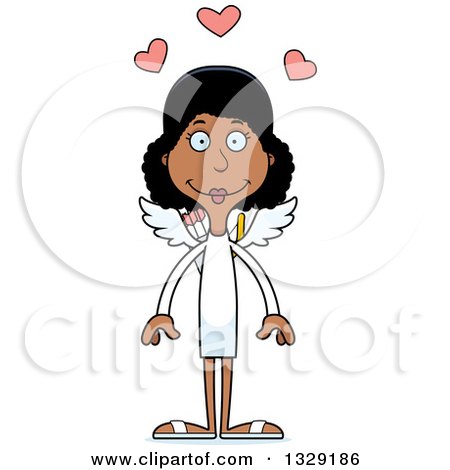 Clipart of a Cartoon Happy Tall Skinny Black Woman Cupid - Royalty Free Vector Illustration by Cory Thoman