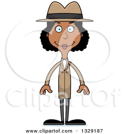 Clipart of a Cartoon Happy Tall Skinny Black Woman Detective - Royalty Free Vector Illustration by Cory Thoman
