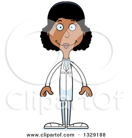 Clipart of a Cartoon Happy Tall Skinny Black Woman Doctor - Royalty Free Vector Illustration by Cory Thoman