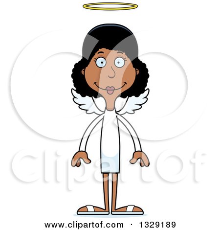 Clipart of a Cartoon Happy Tall Skinny Black Woman Angel - Royalty Free Vector Illustration by Cory Thoman