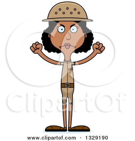 Clipart of a Cartoon Angry Tall Skinny Black Woman Zookeeper - Royalty Free Vector Illustration by Cory Thoman