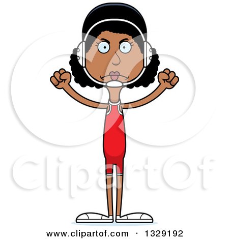 Clipart of a Cartoon Angry Tall Skinny Black Woman Wrestler - Royalty Free Vector Illustration by Cory Thoman