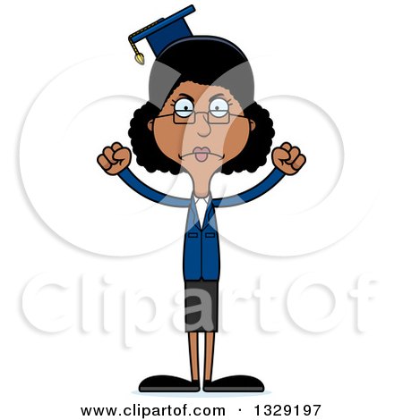 Clipart of a Cartoon Angry Tall Skinny Black Woman Professor - Royalty Free Vector Illustration by Cory Thoman