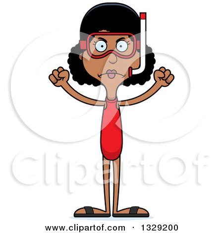 Clipart of a Cartoon Angry Tall Skinny Black Woman in Snorkel Gear - Royalty Free Vector Illustration by Cory Thoman