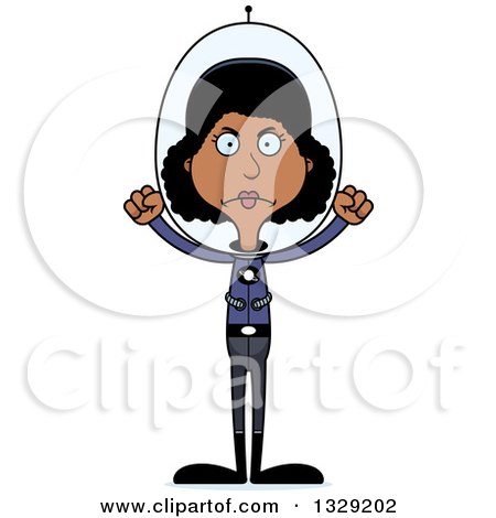 Clipart of a Cartoon Angry Tall Skinny Black Futuristic Space Woman - Royalty Free Vector Illustration by Cory Thoman