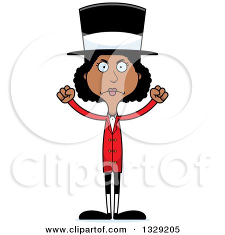 Clipart of a Cartoon Angry Tall Skinny Black Woman Circus Ringmaster - Royalty Free Vector Illustration by Cory Thoman