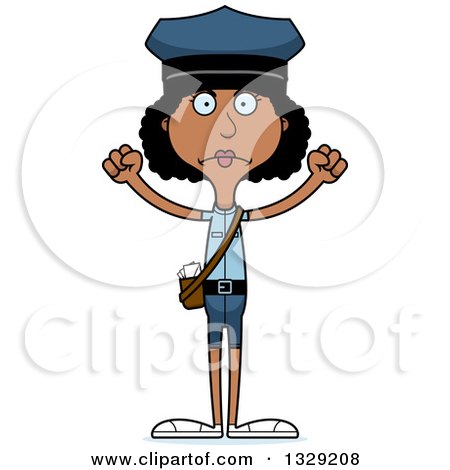 Clipart of a Cartoon Angry Tall Skinny Black Mail Woman - Royalty Free Vector Illustration by Cory Thoman
