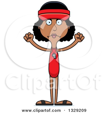 Clipart of a Cartoon Angry Tall Skinny Black Woman Lifeguard - Royalty Free Vector Illustration by Cory Thoman