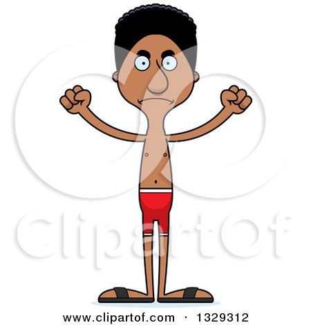Clipart of a Cartoon Angry Tall Skinny Black Man Swimmer - Royalty Free Vector Illustration by Cory Thoman