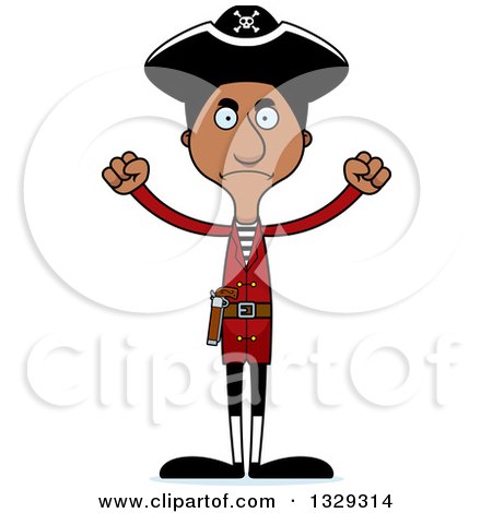 Clipart of a Cartoon Angry Tall Skinny Black Pirate Man - Royalty Free Vector Illustration by Cory Thoman