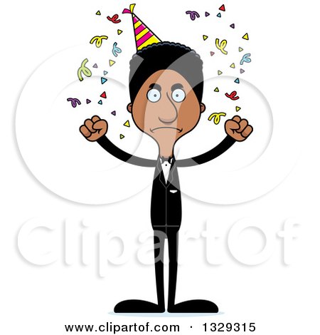 Clipart of a Cartoon Angry Tall Skinny Black Party Man - Royalty Free Vector Illustration by Cory Thoman