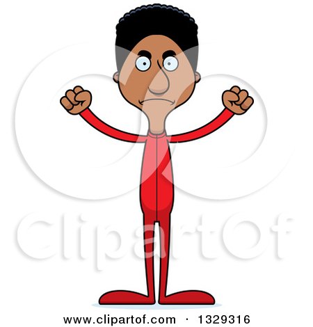 Clipart of a Cartoon Angry Tall Skinny Black Man in Footie Pajamas - Royalty Free Vector Illustration by Cory Thoman