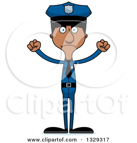 Clipart of a Cartoon Angry Tall Skinny Black Man Police Officer - Royalty Free Vector Illustration by Cory Thoman