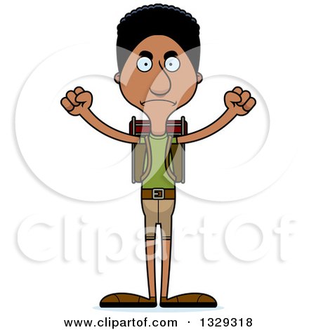 Clipart of a Cartoon Angry Tall Skinny Black Man Hiker - Royalty Free Vector Illustration by Cory Thoman