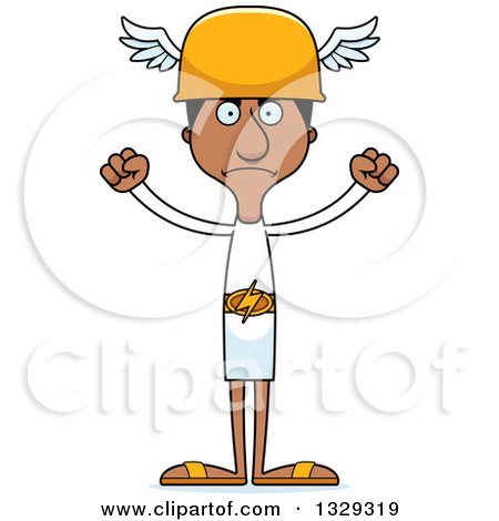 Clipart of a Cartoon Angry Tall Skinny Black Hermes Man - Royalty Free Vector Illustration by Cory Thoman