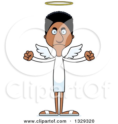 Clipart of a Cartoon Angry Tall Skinny Black Man Angel - Royalty Free Vector Illustration by Cory Thoman