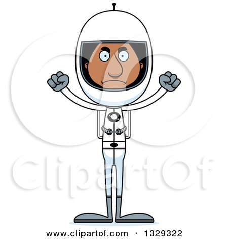 Clipart of a Cartoon Angry Tall Skinny Black Man Astronaut - Royalty Free Vector Illustration by Cory Thoman
