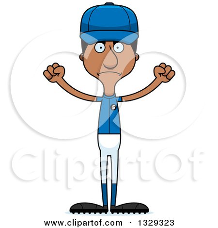 Clipart of a Cartoon Angry Tall Skinny Black Man Baseball Player - Royalty Free Vector Illustration by Cory Thoman