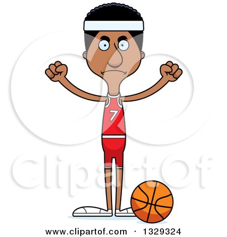 Clipart of a Cartoon Angry Tall Skinny Black Man Basketball Player - Royalty Free Vector Illustration by Cory Thoman