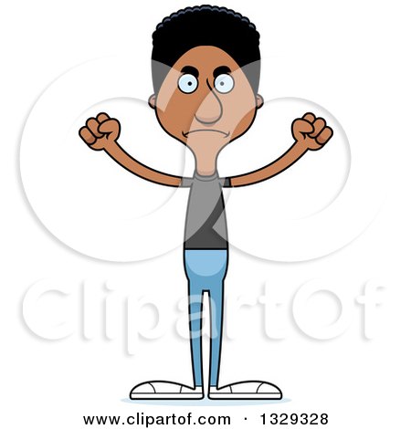 Clipart of a Cartoon Angry Tall Skinny Black Casual Man - Royalty Free Vector Illustration by Cory Thoman