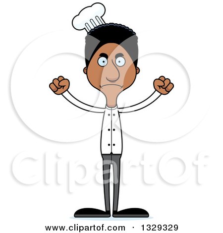 Clipart of a Cartoon Angry Tall Skinny Black Man Chef - Royalty Free Vector Illustration by Cory Thoman