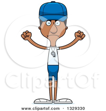 Clipart of a Cartoon Angry Tall Skinny Black Man Sports Coach - Royalty Free Vector Illustration by Cory Thoman
