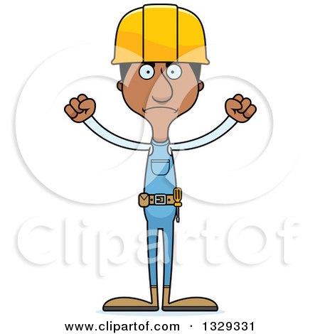 Clipart of a Cartoon Angry Tall Skinny Black Man Construction Worker - Royalty Free Vector Illustration by Cory Thoman