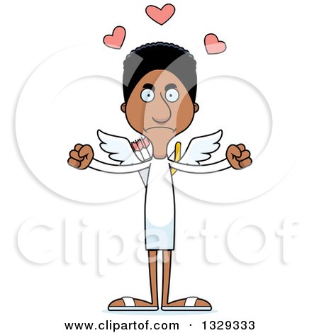 Clipart of a Cartoon Angry Tall Skinny Black Man Cupid - Royalty Free Vector Illustration by Cory Thoman