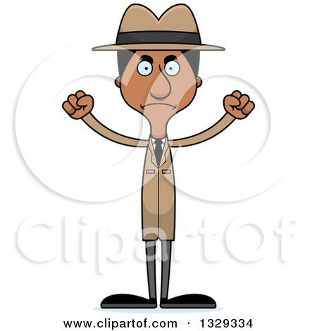 Clipart of a Cartoon Angry Tall Skinny Black Man Detective - Royalty Free Vector Illustration by Cory Thoman