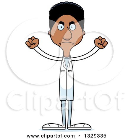 Clipart of a Cartoon Angry Tall Skinny Black Man Doctor - Royalty Free Vector Illustration by Cory Thoman