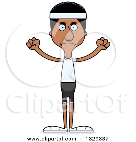 Clipart of a Cartoon Angry Tall Skinny Black Fit Man - Royalty Free Vector Illustration by Cory Thoman