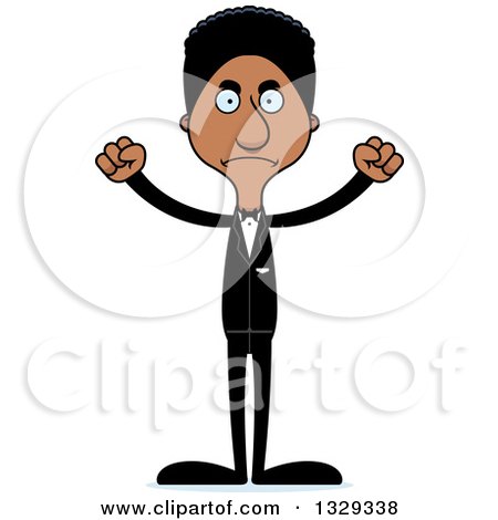 Clipart of a Cartoon Angry Tall Skinny Black Man Groom - Royalty Free Vector Illustration by Cory Thoman