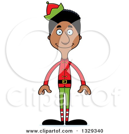 Clipart of a Cartoon Happy Tall Skinny Black Christmas Elf Man - Royalty Free Vector Illustration by Cory Thoman