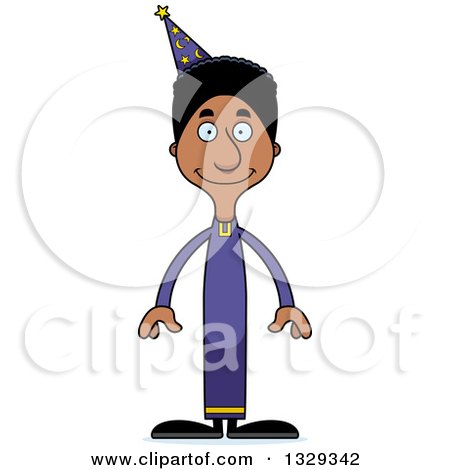 Clipart of a Cartoon Happy Tall Skinny Black Wizard Man - Royalty Free Vector Illustration by Cory Thoman