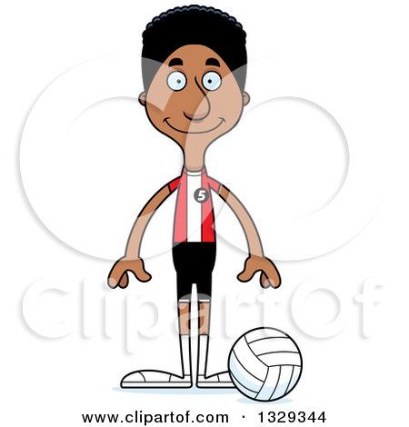Clipart of a Cartoon Happy Tall Skinny Black Man Volleyball Player - Royalty Free Vector Illustration by Cory Thoman