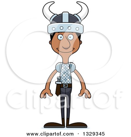 Clipart of a Cartoon Happy Tall Skinny Black Viking Man - Royalty Free Vector Illustration by Cory Thoman