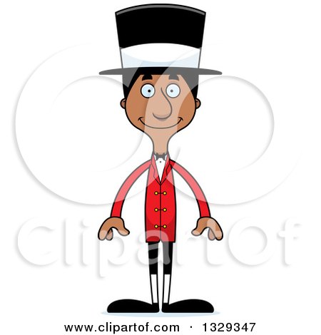 Clipart of a Cartoon Happy Tall Skinny Black Man Circus Ringmaster - Royalty Free Vector Illustration by Cory Thoman