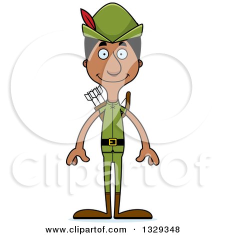 Clipart of a Cartoon Happy Tall Skinny Black Robin Hood Man - Royalty Free Vector Illustration by Cory Thoman