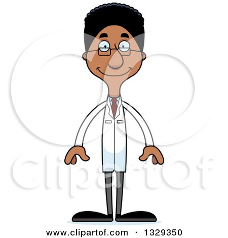 Clipart of a Cartoon Happy Tall Skinny Black Man Scientist - Royalty Free Vector Illustration by Cory Thoman