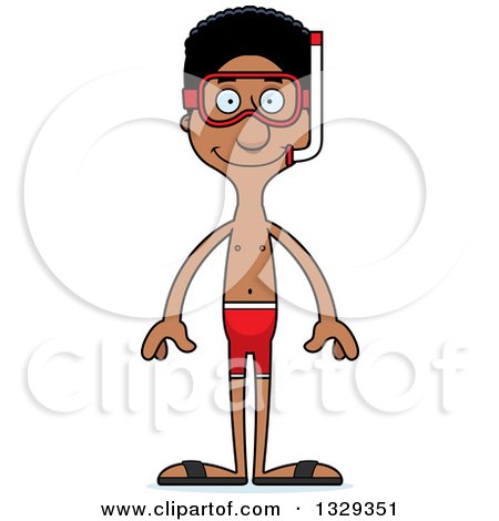 Clipart of a Cartoon Happy Tall Skinny Black Man in Snorkel Gear - Royalty Free Vector Illustration by Cory Thoman