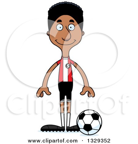 Clipart of a Cartoon Happy Tall Skinny Black Man Soccer Player - Royalty Free Vector Illustration by Cory Thoman