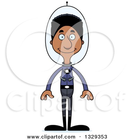 Clipart of a Cartoon Happy Tall Skinny Black Futuristic Space Man - Royalty Free Vector Illustration by Cory Thoman