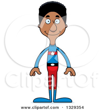 Clipart of a Cartoon Happy Tall Skinny Black Super Hero Man - Royalty Free Vector Illustration by Cory Thoman