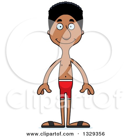 Clipart of a Cartoon Happy Tall Skinny Black Man Swimmer - Royalty Free Vector Illustration by Cory Thoman