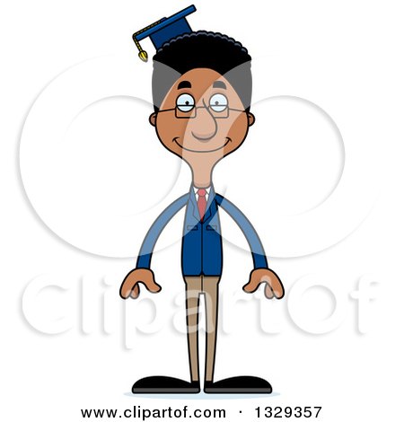 Clipart of a Cartoon Happy Tall Skinny Black Man Professor - Royalty Free Vector Illustration by Cory Thoman