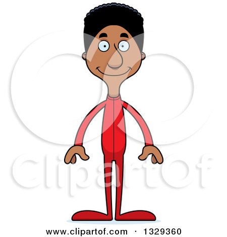 Clipart of a Cartoon Happy Tall Skinny Black Man in Footie Pajamas - Royalty Free Vector Illustration by Cory Thoman